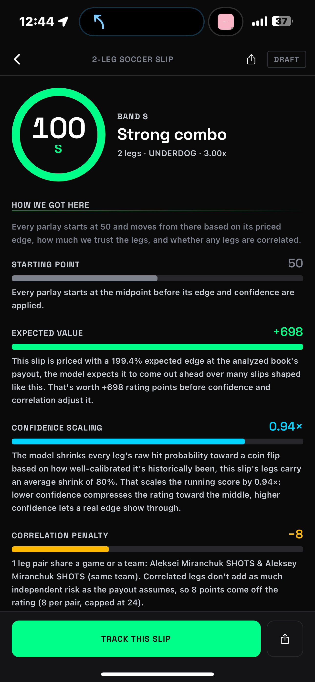Slip verdict — how the model got to the number